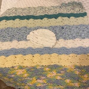 Crocheted car seat sized Afghan and infant hat